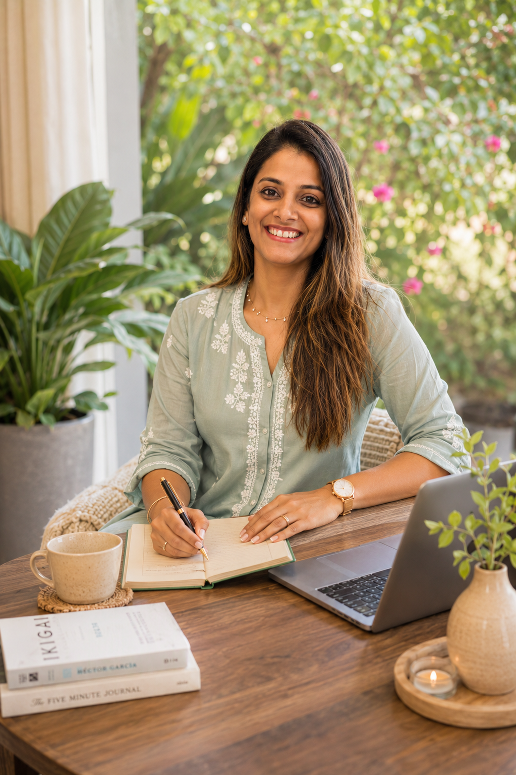 Sheekha Rathi journalling at her desk